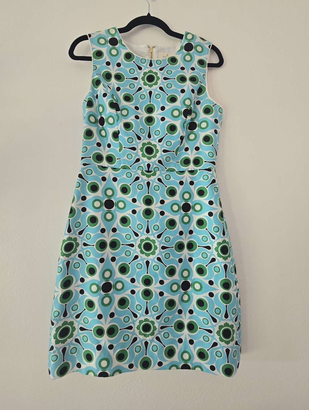 Kate Spade Sleeveless Green & Blue Geometric Print Dress